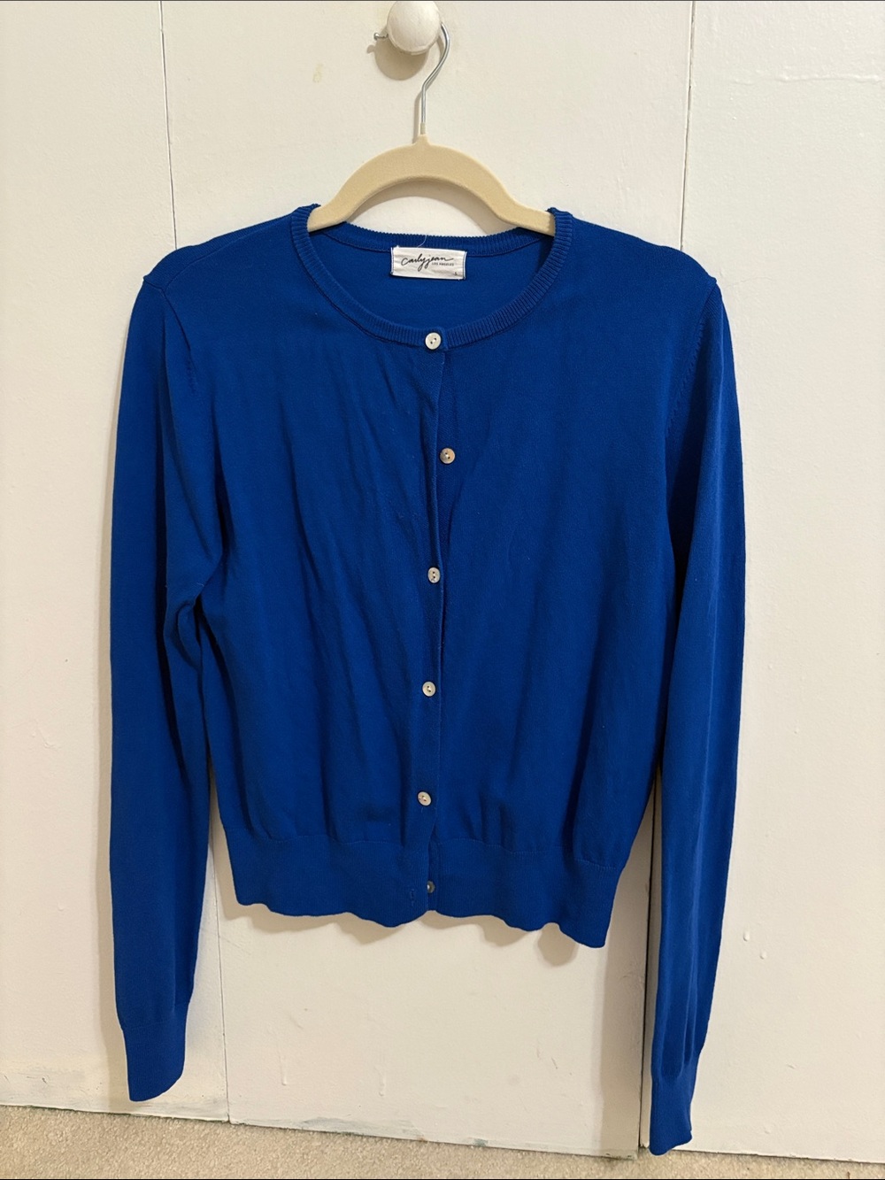 Carly Jean Los Angeles Cobalt Blue Button-Front Crewneck Cardigan